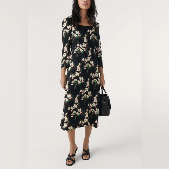 Nwot 285$ BA&SH womens Elonor dress square neck midi dress Vibrant floral 2 M - Picture 1 of 11